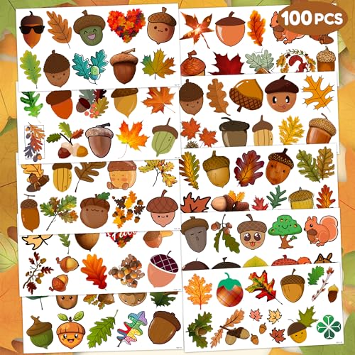 Fall Leaves Temporary Tattoos for Kids - 10 Sheets, 100 PCS