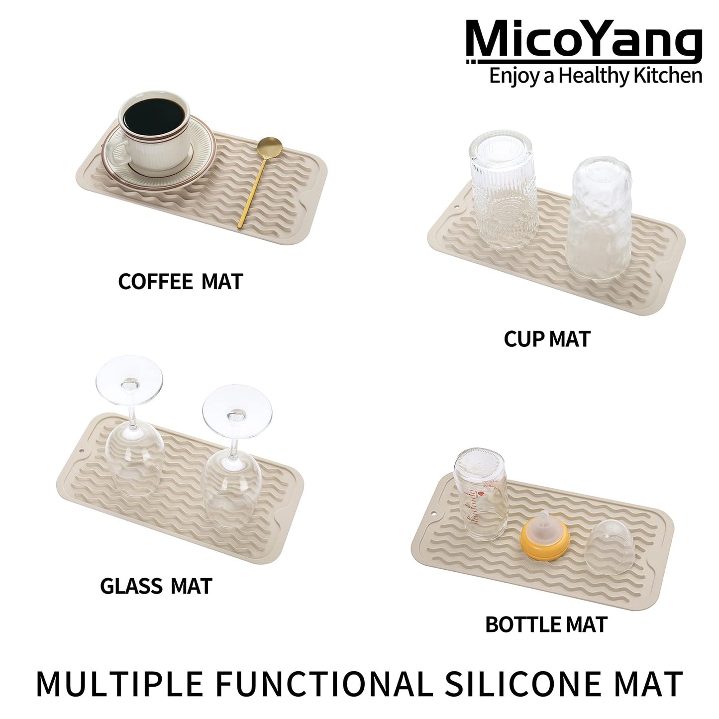 MicoYang Silicone Dish Drying Mat for Multiple Usage,Easy clean,Eco-friendly,Heat-resistant Silicone Mat for Kitchen Counter,Sink,Bar,Bottle,or Cup Tapioca S 12 inches x 6 inches