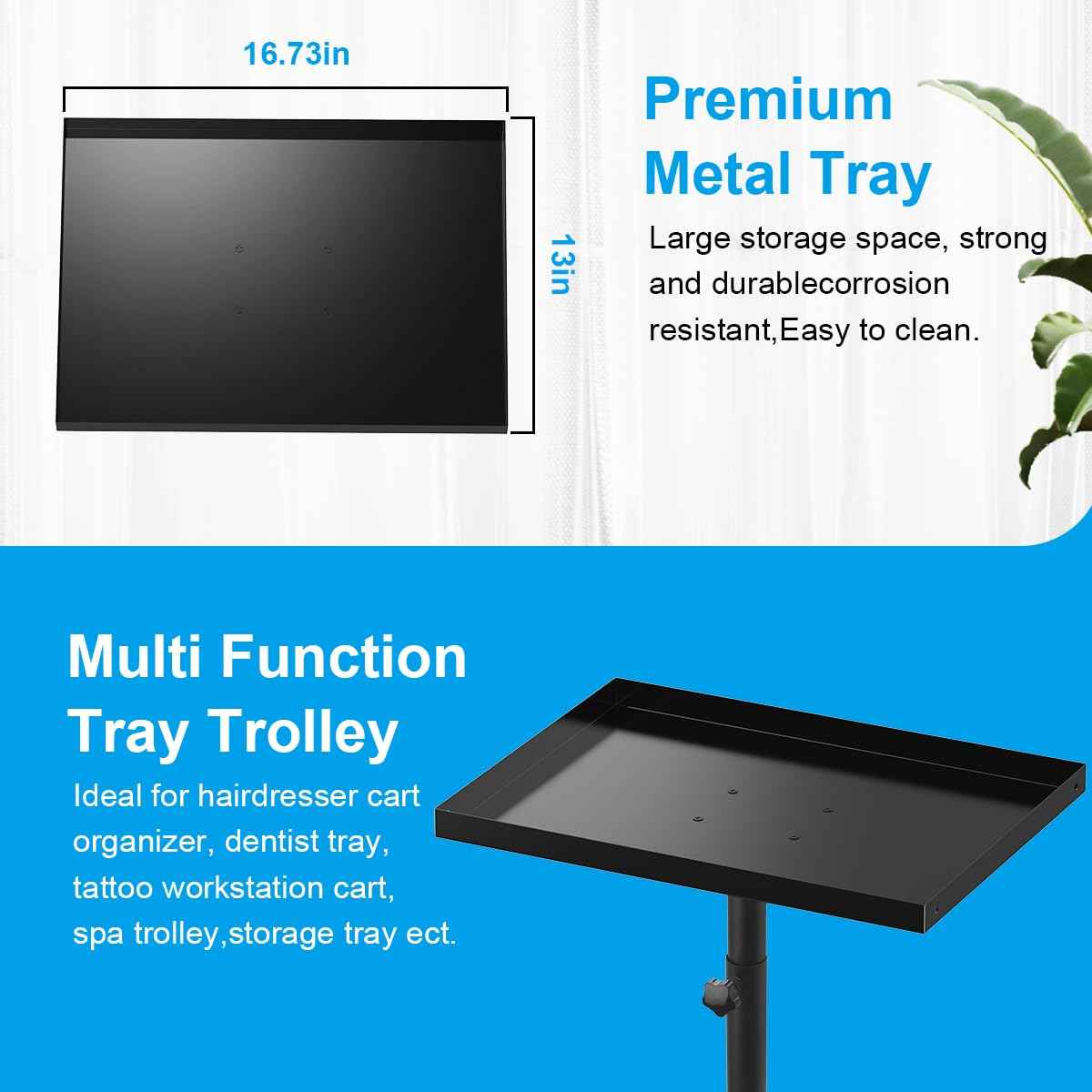 Salon Tray Cart Premium Metal Tattoo Tray, Storage Utility Cart with Tool Rack, Rolling Tray Trolley Adjustable Height, Tool Tray Cart for SPA Clinic Repair Shop