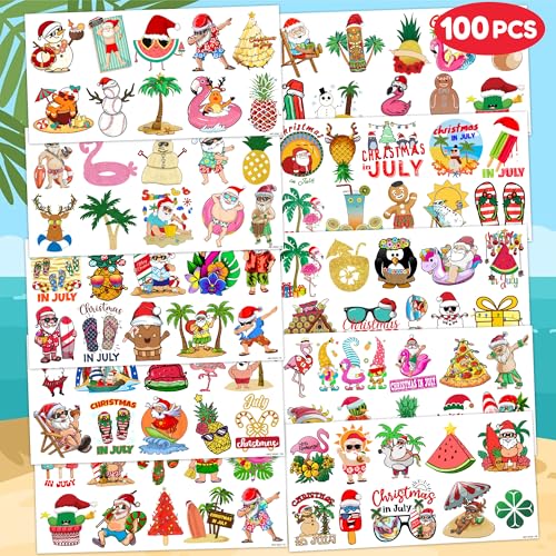 Christmas Temporary Tropical Favors Supplies July Themed Cute 10 Sheets 100 PCS for Girls Boys Class School Carnival