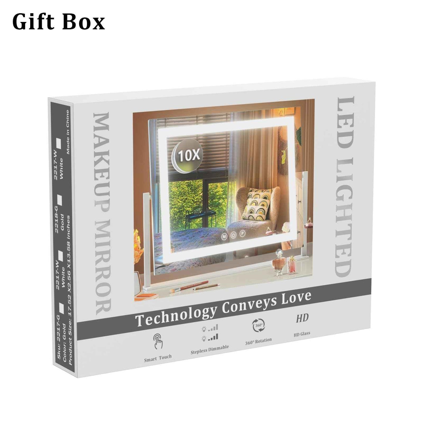 Gvnkvn Lighted Makeup Mirror, 17.3"x13" Hollywood Vanity Mirror with Lights, Three Color Lighting Modes, and 5X Magnification Mirror, Smart Touch Control, 360°Rotation (Gold,17.3in Gift Box)