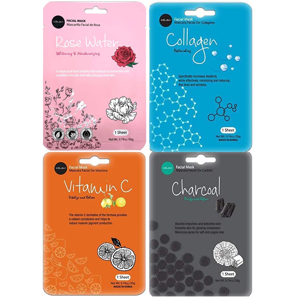 celavi Face Mask Set Korean Beauty Essence Facial Paper Sheet Mask Korea Skin Care Moisturizing 2 Packs of each 12 New flavors K-Beauty Skincare 24 masks in a pack Made in Korea