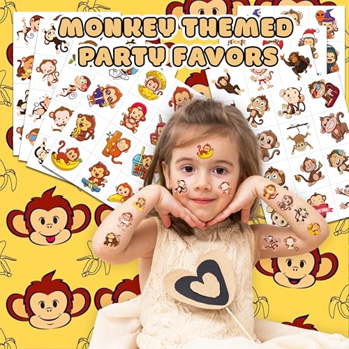96 Monkey Temporary Tattoos for Kids - Jungle Party Favors