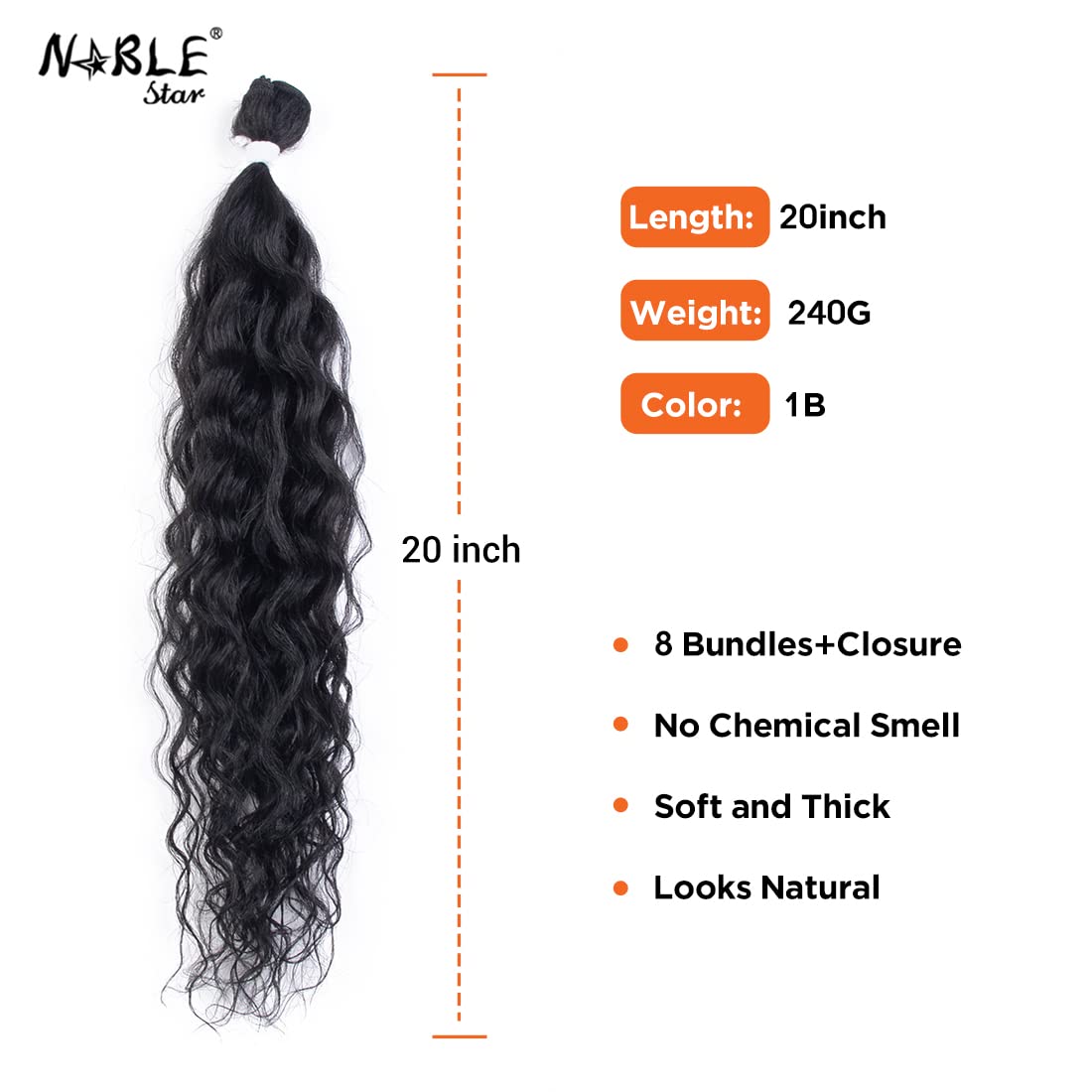 Synthetic Curly Hair Water Wave 8 Bundles with Closure Kinky Curly Hair For Black Women 20 Inch Weft and Wavy Bundles with Closure Hair Extensions Natural Black Color 9Pcs/Lot