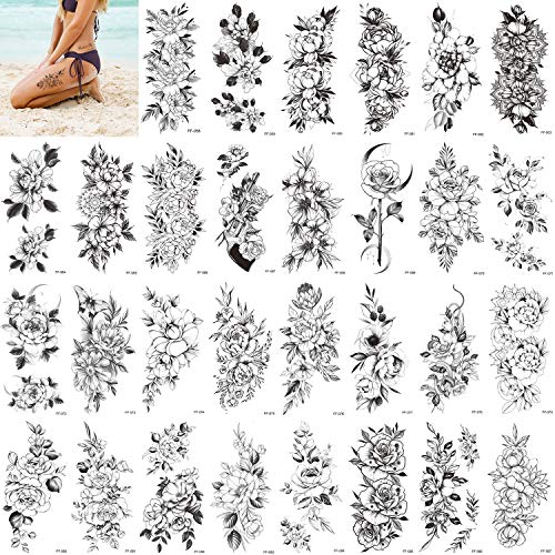 Floral Temporary Tattoo Stickers - 30 Pack Waterproof