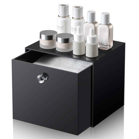 LANDNEOO Disposable Face Towel Container Box Compatible with Clean Skin Club Clean Towel XL, AcrylicTowel Storage Bin with Drawer, Makeup Organizer stackable holder, Ideal for Vanity, Bathroom, Black