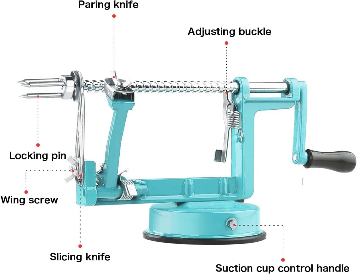 Apple Peeler Corer, Long lasting Chrome Cast Magnesium Alloy Apple Peeler Slicer Corer with Stainless Steel Blades and Powerful Suction Base for Apples and Potato(Blue)