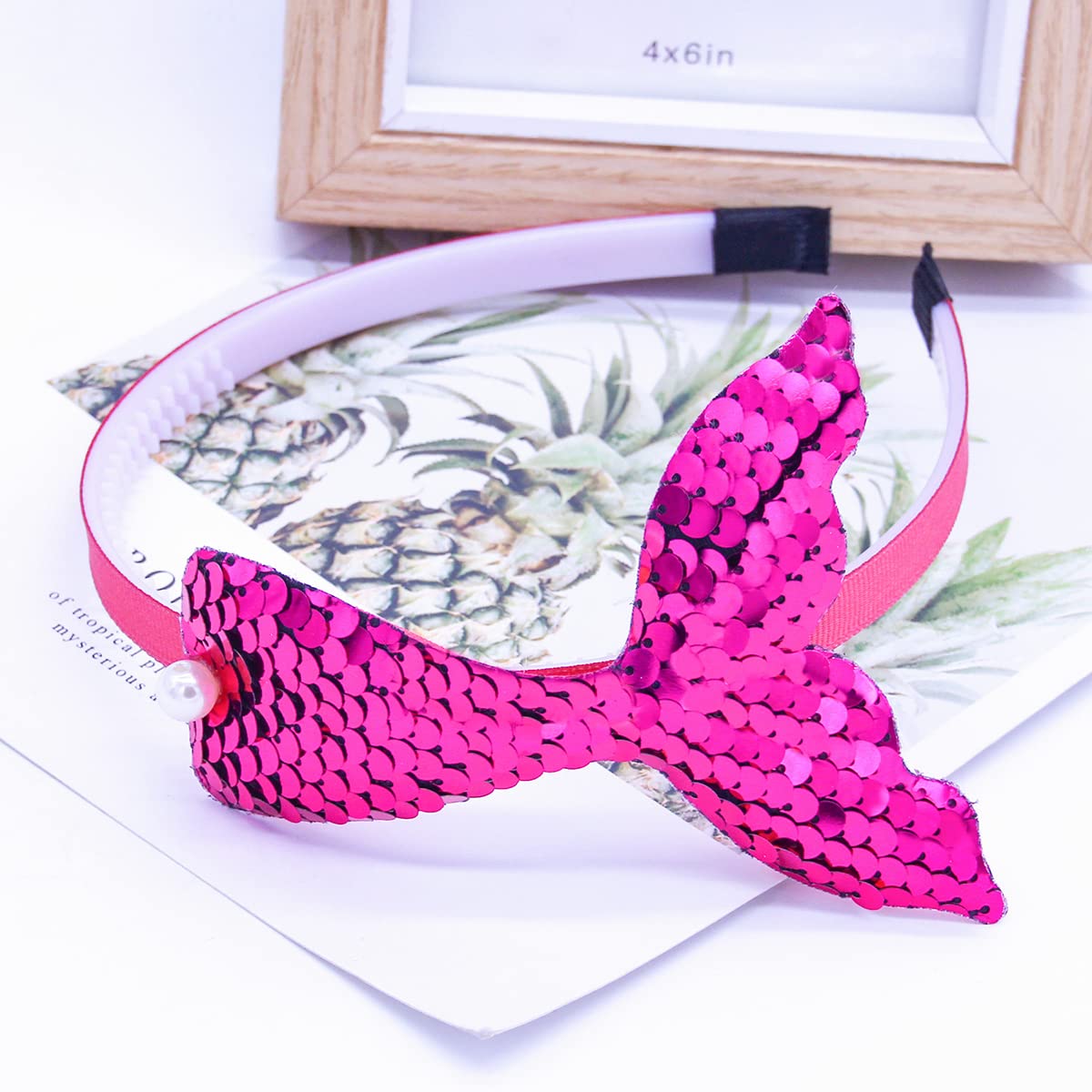 Mermaid Headband Laser Star Glitter Hair Band Starfish Sequin Hair Accessories Girls Women Birthday Seaside Pool Party (Ls Rose Red Mermaid)