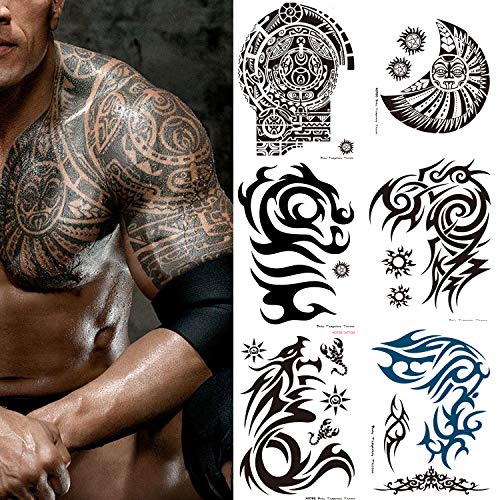 6-Sheet Large Temporary Tattoos for Men – Waterproof Tribal Designs