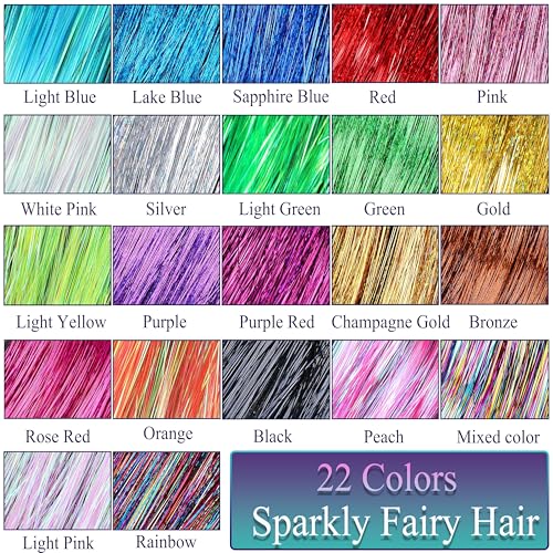 Hair Tinsel Kit 22 Colors 7700 Strands 48 Inch Extensions