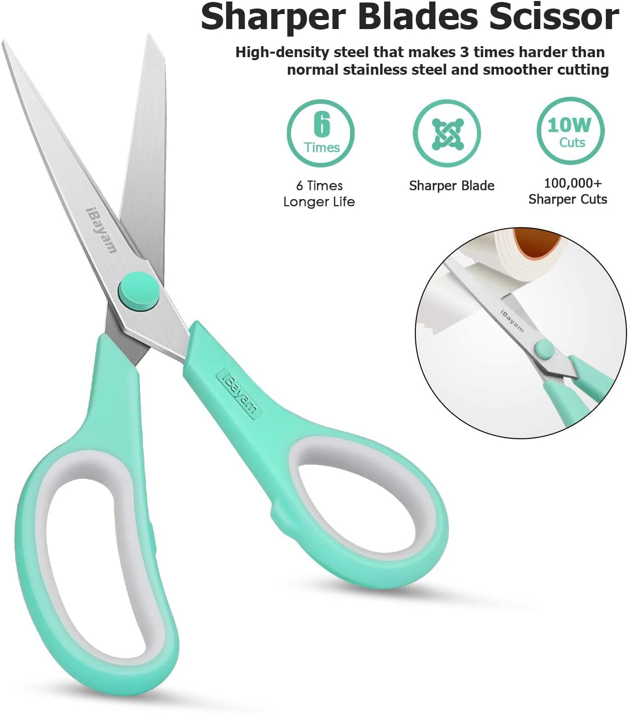 iBayam 8 '' Multipurpose Heavy Duty Scissors Bulk 36-Pack, 2.5mm Thickness Ultra Sharp Blade Shears with Comfort-Grip Handles for Household School Office Supplies, Right/Left Hand Tools