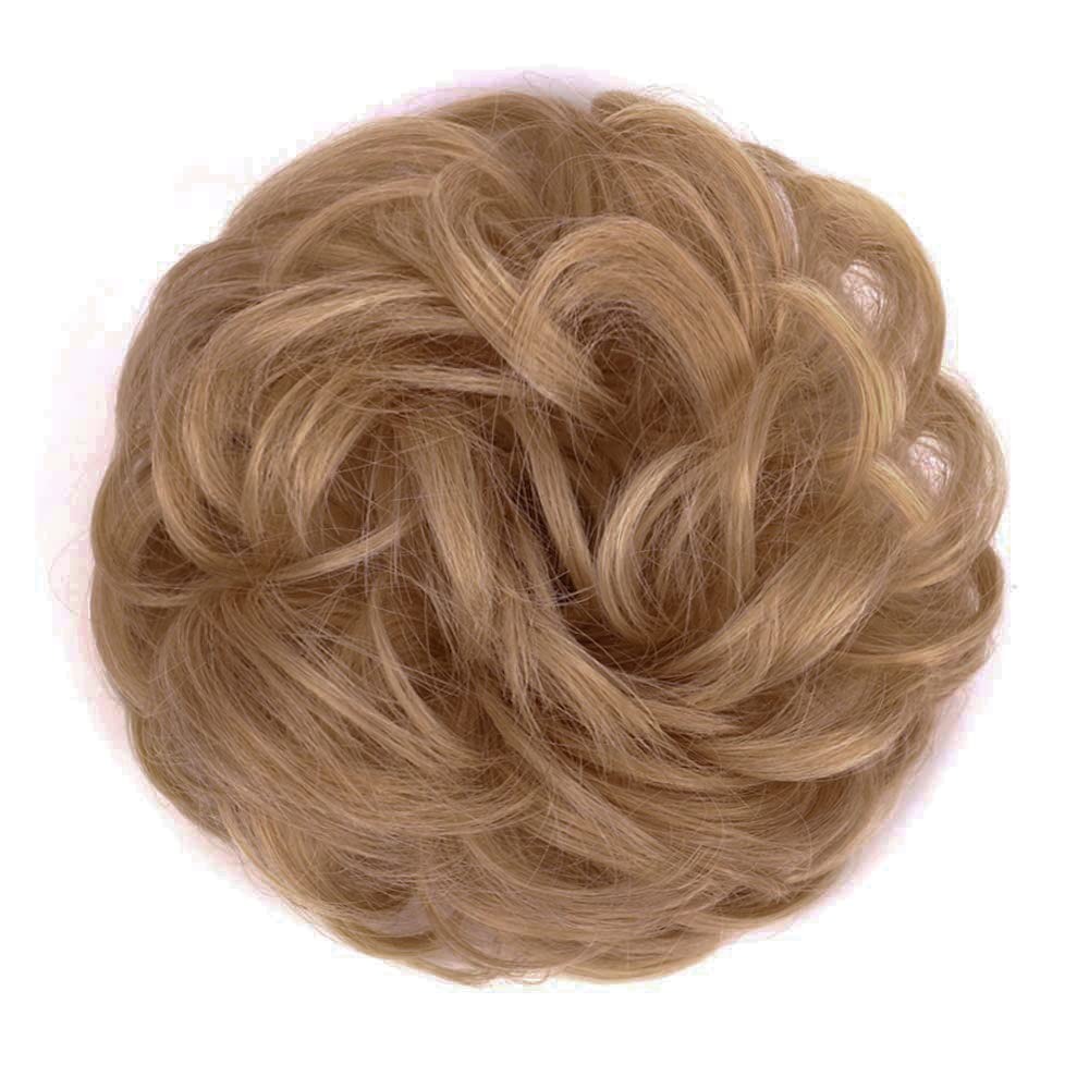 MORICA 1PCS Messy Hair Bun Hair Scrunchies Extension Curly Wavy Messy Synthetic Chignon for Women (24(Natural Blonde##))