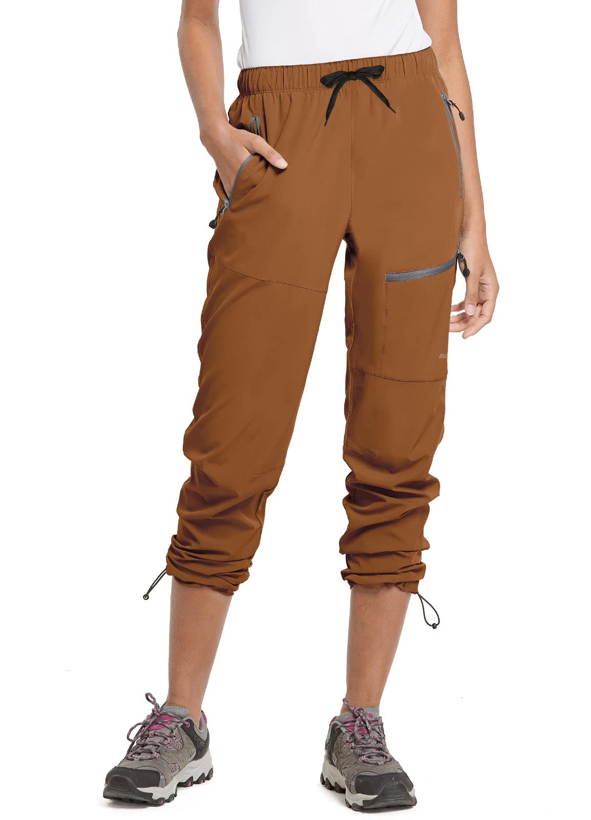 BALEAF Women's Hiking Pants Quick Dry Water Resistant Lightweight Joggers Pant for All Seasons Elastic Waist Caramel Size XS