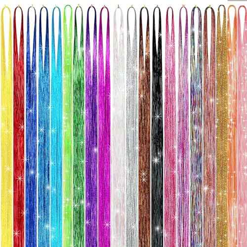 Hair Tinsel Kit (48 Inch,20 Colors,6000 strands), Tinsel Hair Extensions with Tools£¬Heat Resistant Fairy Hair Tinsel Kit for Women Girls Hair Accessories