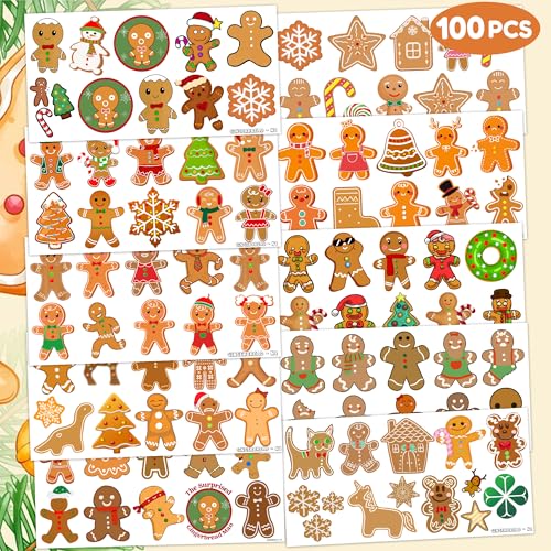 Gingerbread Man Temporary Tattoos - 10 Sheets (100 PCS)
