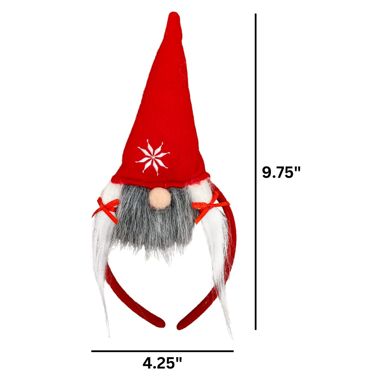 Needzo Christmas Gnome Headband with Hat, Red and White, Festive Holiday Party Accessory, One Size Fits Most (Red Snowflake Gnome)