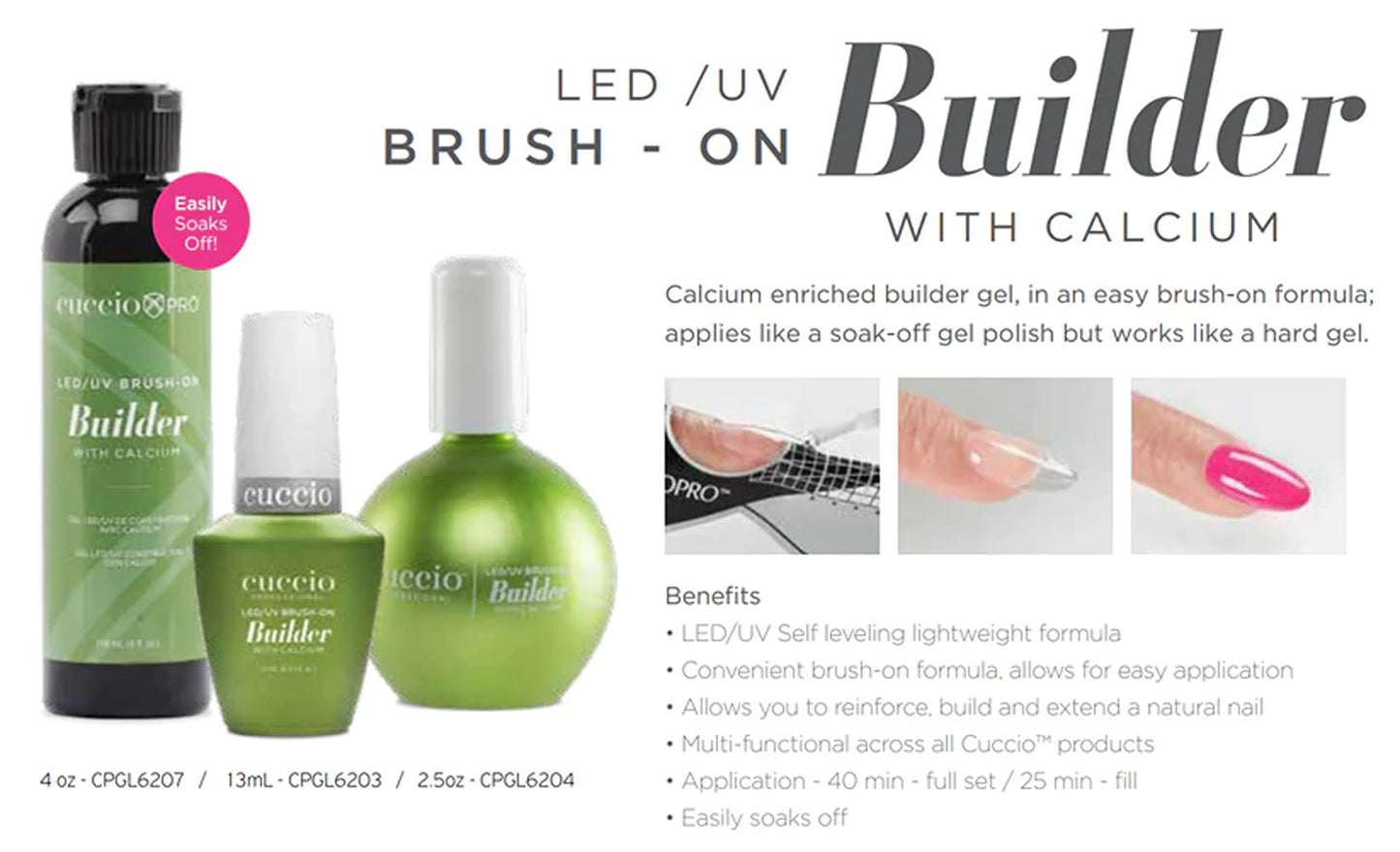 Cuccio Pro LED-UV Brush-On Builder Gel with Calcium for Women - 2.5 oz Nail Polish (Pack of 1)