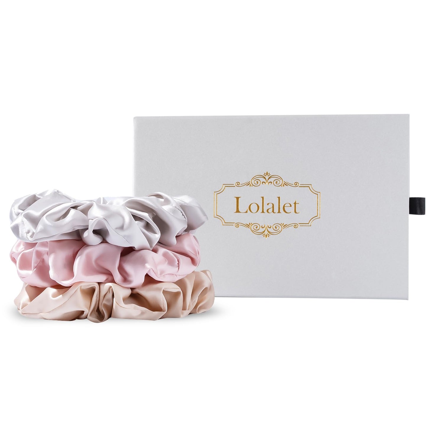 Lolalet 100% Pure Silk Scrunchies, Comfortable Hair Scrunchies for Women Sleeping, Soft Real Silk Hair Ties No Damage Scrunchy Ponytail Holder for Girls Thick Thin Curly Hair -XL, 3 Pack