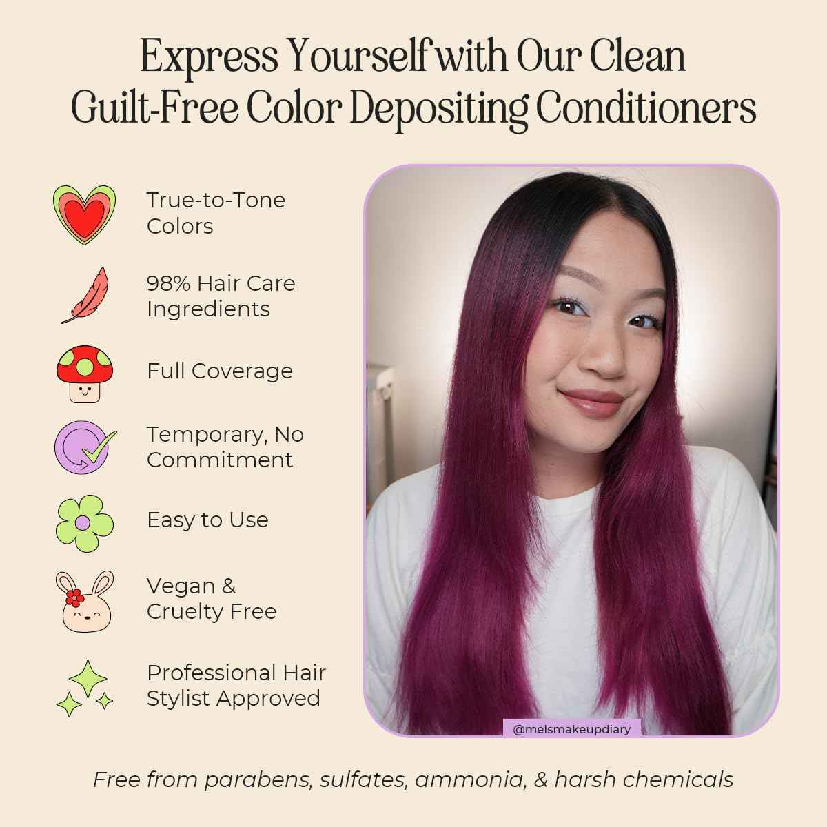 INH Hair Dye Set - Fuchsia Crystal Pink & Violet Semi Permanent Hair Color Duo, Vegan Color Depositing Conditioner, Ammonia & Sulfate-Free, No Bleach, No Peroxide, Ready to Use Bundle, 6oz