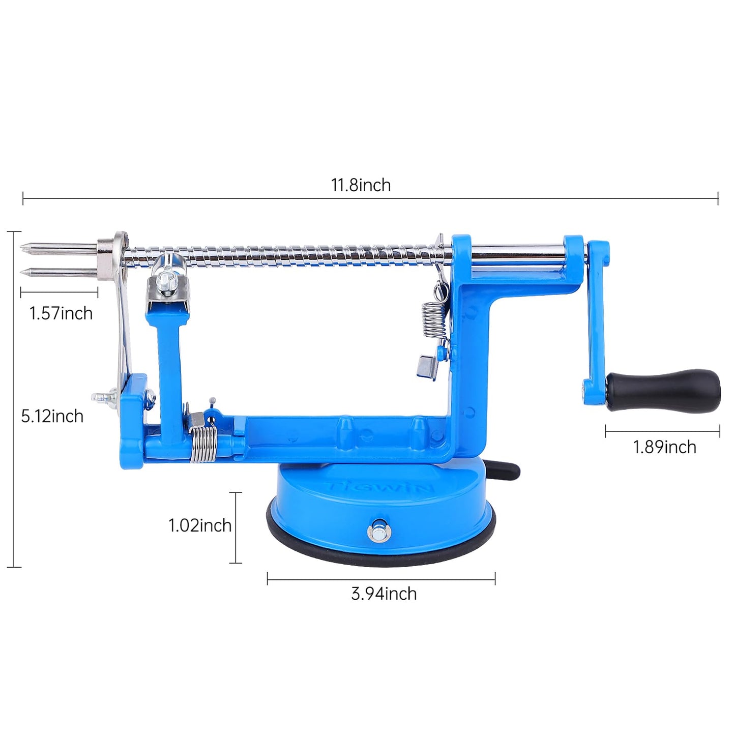 Apple Peeler Corer, Long lasting Chrome Cast Magnesium Alloy Apple Peeler Slicer Corer with Stainless Steel Blades and Powerful Suction Base for Apples and Potato(Lake Blue)