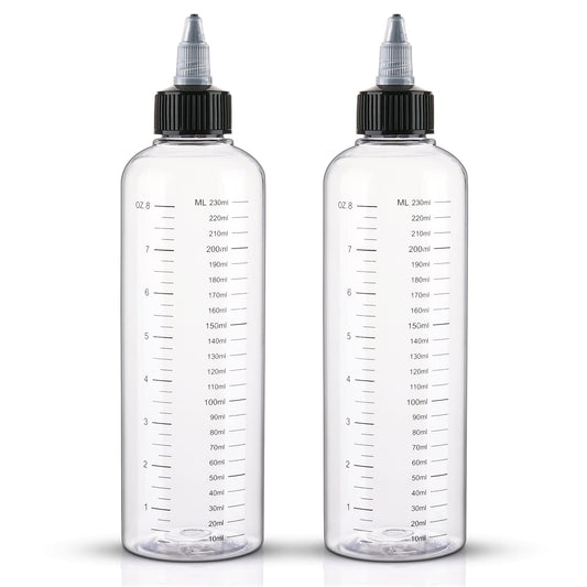 Cosywell Applicator Bottle for Hair 8.5oz 2 Pack Hair Squeeze Bottles with Graduated Scale Hair Dye Applicator Bottle Twist-On Top Tip Cap Empty Plastic Hair Color Oil Bottle