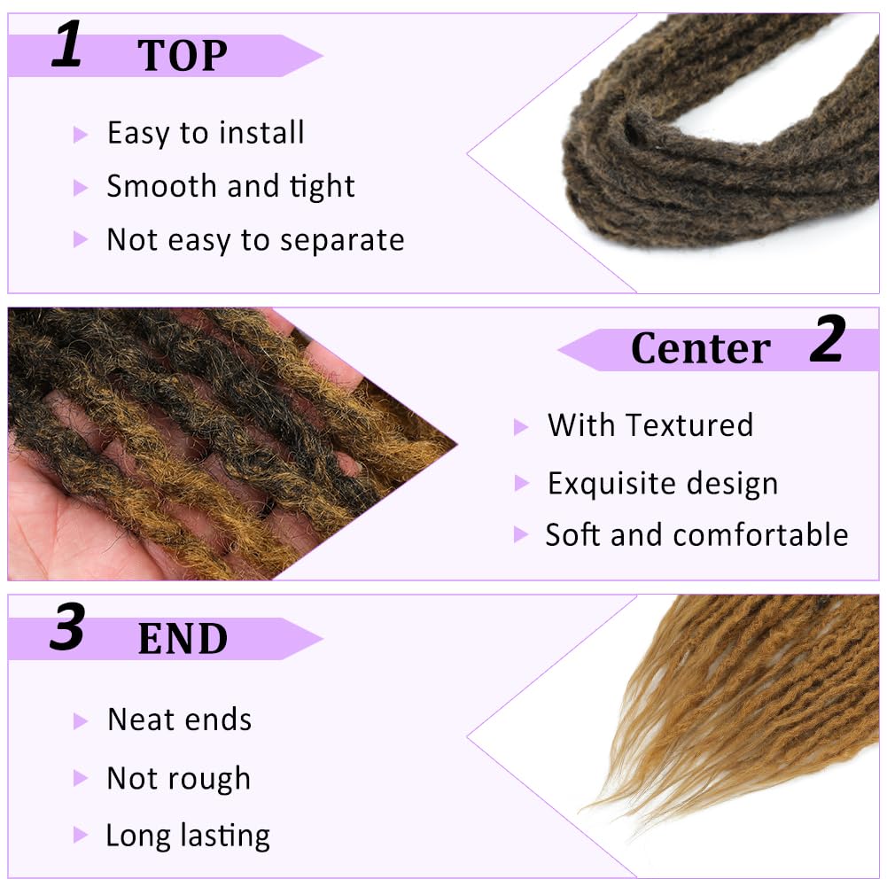 BUFENGSUN Textured Dreadlock Synthetic Double Ended Dreadlock Extensions with Texture 20inches 10 Strands Thin Soft DE Dreadlocks Extensions for Women (10 Strands, 1B/27)