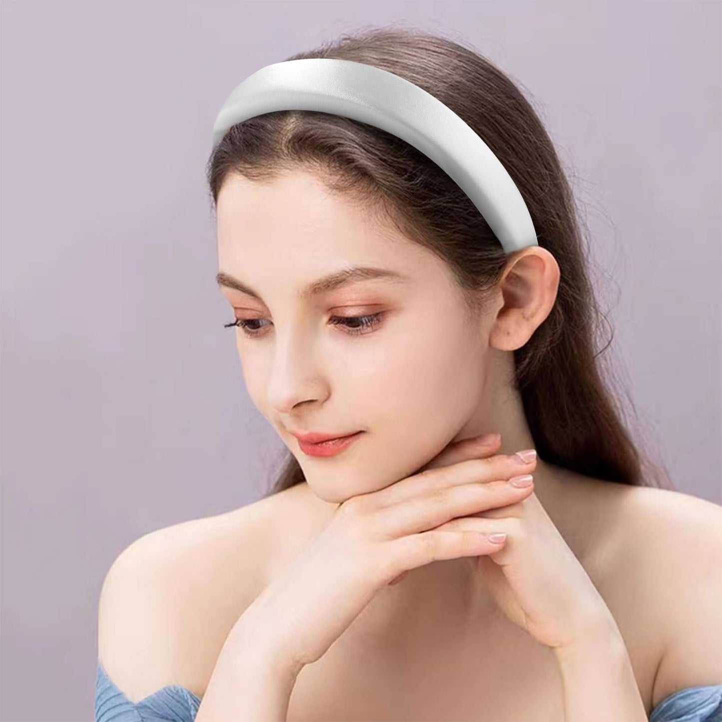 SuPoo Padded Headbands White Headbands for Women Girls Preppy Soft Thick Hairbands Wide Head Band Non Slip Fashion Satin Silky Hair Band Hoop Trendy Hair Accessories diademas para mujer de moda