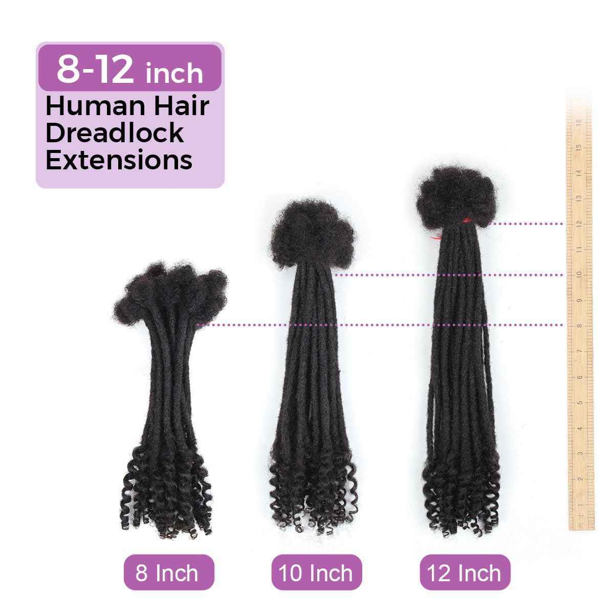 Vecago 12 inch 30 Strands Loc Extensions Human Hair Curly Ends, 0.4cm Width Soft Human Hair Dreadlock Extensions Shoulder Curly Dreads Locs Hair(1b)