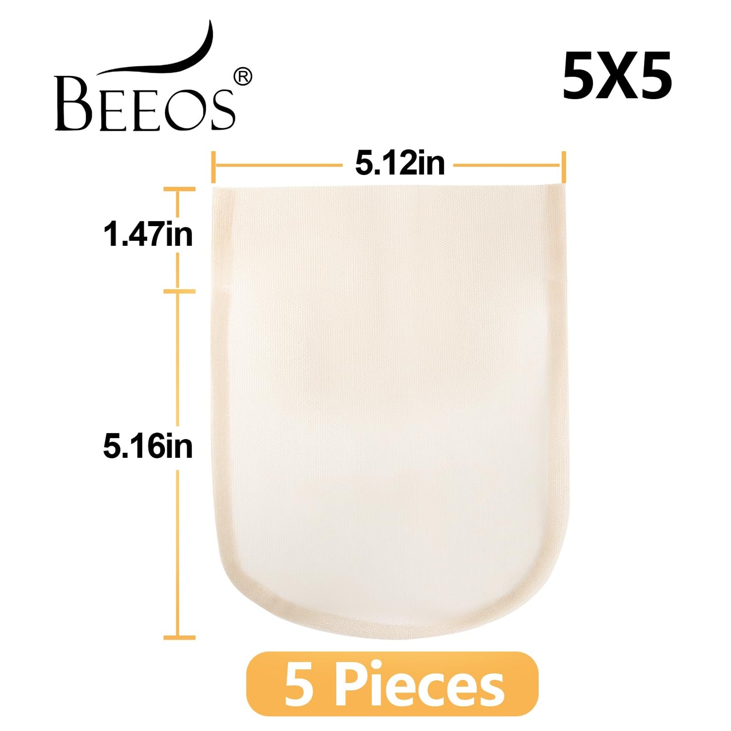 BEEOS 5x5 Transparent Lace for Wig Making, 5 Pieces Lace Base for Making Lace Closure Wig Accessories for Repairing Lace Wig Cap