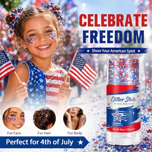 Red White Blue Glitter Stick for Face & Body