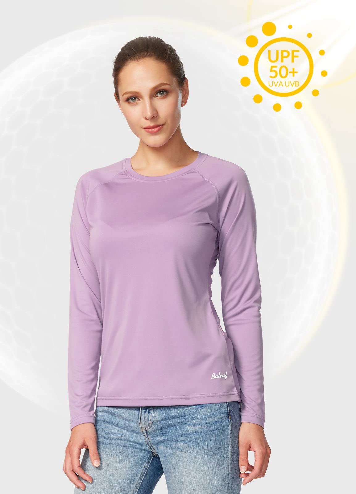 BALEAF Women's Long Sleeve Shirts UPF 50+ Sun Protection SPF Quick Dry Lightweight T-Shirt Outdoor Hiking Runing Fishing Purple Size M