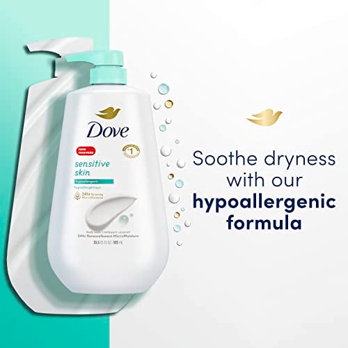 Dove Sensitive Skin Body Wash 30.6 fl oz (Pack of 3) and Advanced Care Antiperspirant Deodorant Spray with Pro-Ceramide Technology