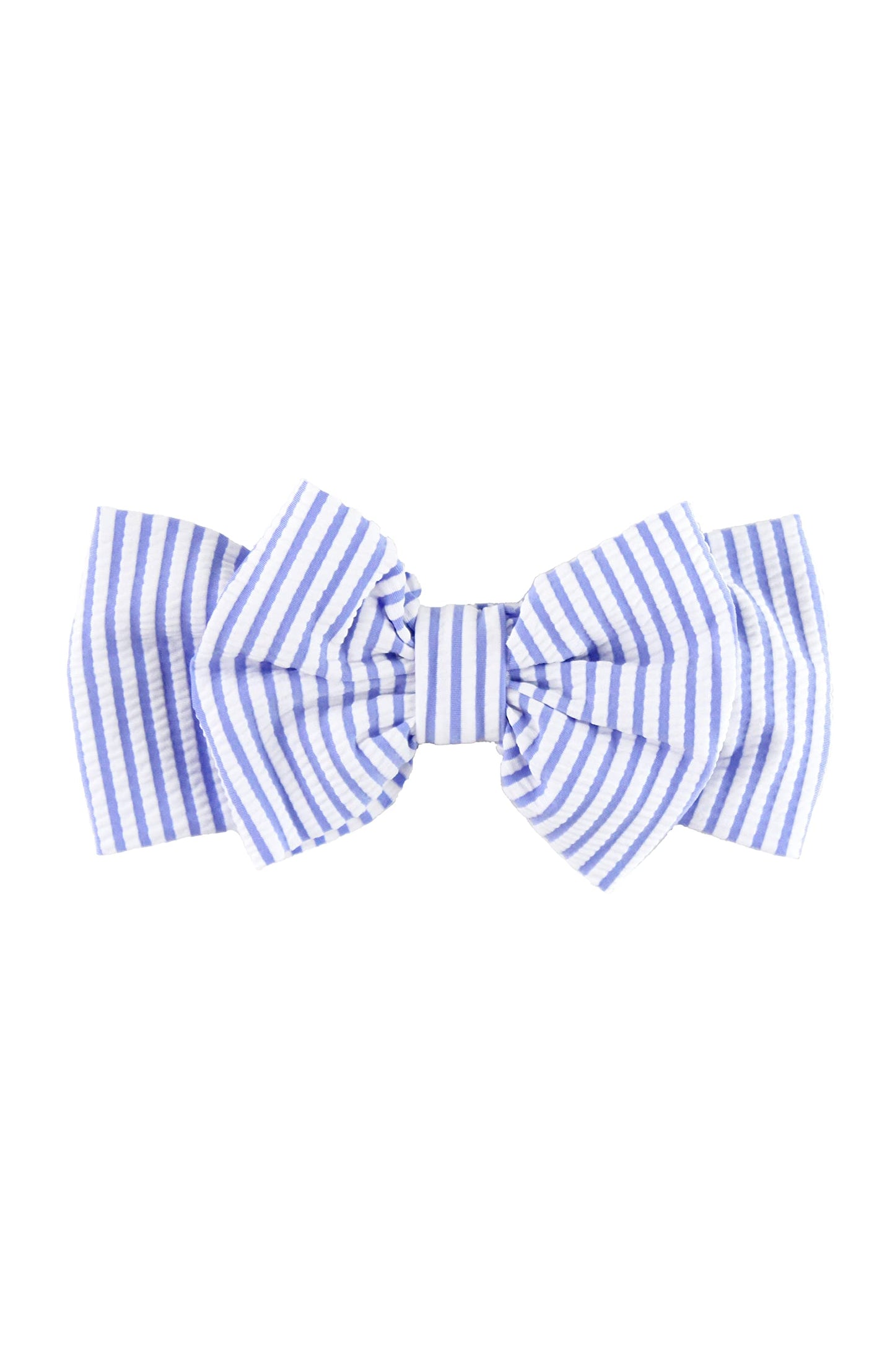 RuffleButts Swim Bow Headband - Periwinkle Blue Seersucker - One Size