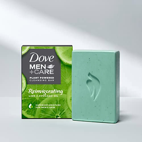 DOVE MEN + CARE Plant-Powered Natural Essential Oil Bar Soap Reinvigorating Lime + Avocado Oil to Clean and Hydrate Mens Skin 4-in-1 Bar Soap for Men's Body, Hair, Face and Shave. 5 oz, 4 Count