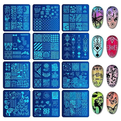 Biutee Nail Stamping Plates Set 14pcs with Stamper & Scraper - Floral, Geometric & Vintage Designs