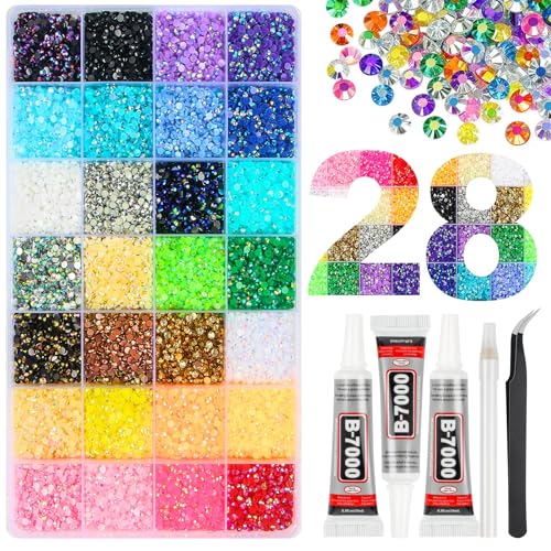 28 Colors Rhinestone Bedazzling Kit with 40000 3mm Gems & Glue