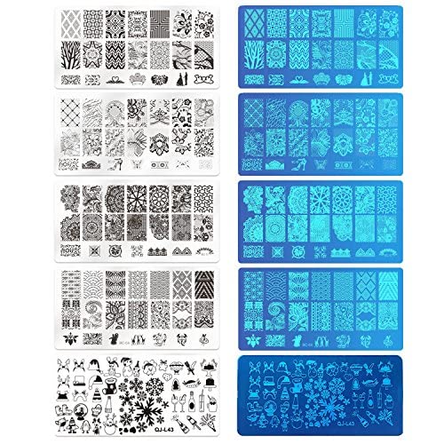 LiBiuty 15pcs Nail Stamp Plates set 15 plate 2Stamper 2Scraper 1storage bag Nails Art Stamping Plate Scraper Stamper Set Leaves Flowers Animal Nail plate Template Image Plate