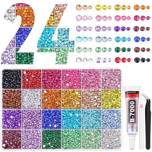 22000Pcs Resin Rhinestones for Bedazzling with Tweezers, Multicolor 2/3/4mm Rhinestones for Crafting with B7000 Jewelry Glue for DIY Crafts Clothing Tumblers Shoes Fabric Nail Art