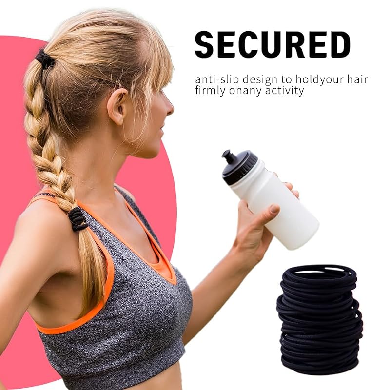 Black Hair Ties for Thick & Curly Hair - 4mm Elastic Bands (120 Pack)