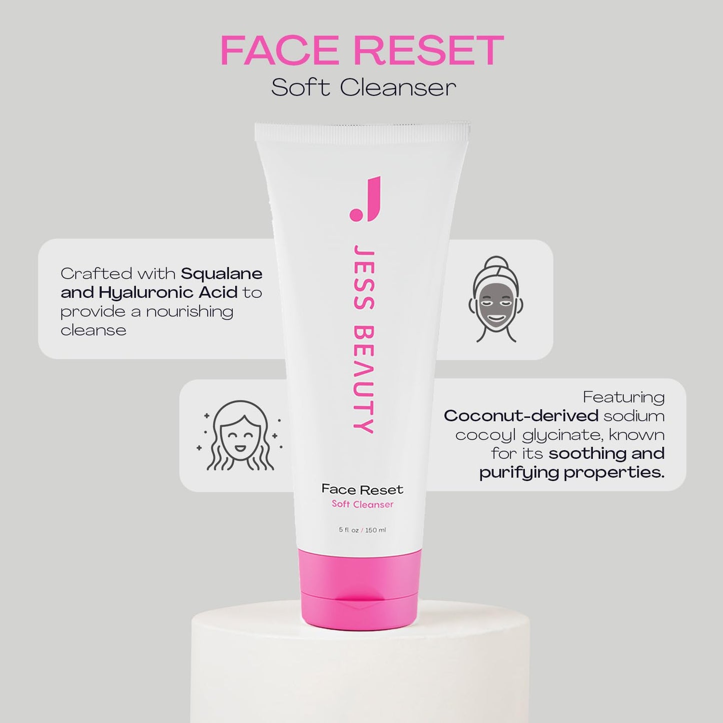 JESS BEAUTY | Face Reset Soft Face Cleanser with Squalane & Hyaluronic Acid 5 fl. oz | Skincare Face Moisturizer