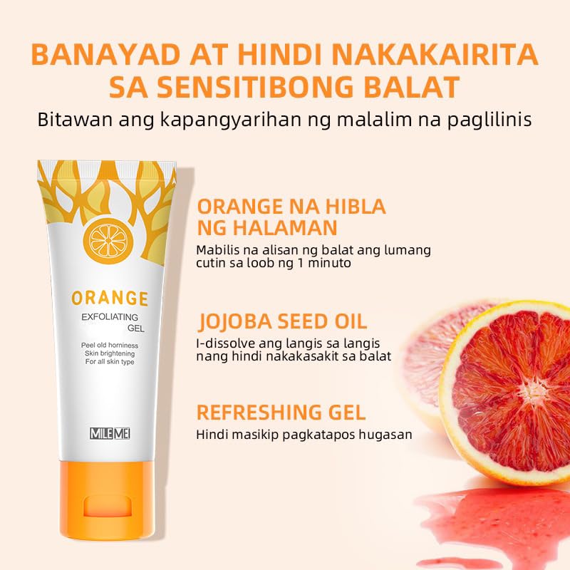 Orange Exfoliating Gel,Scrub Face Body Gel,Deep Cleansing Moisturizing Facial Exfoliator. 50g