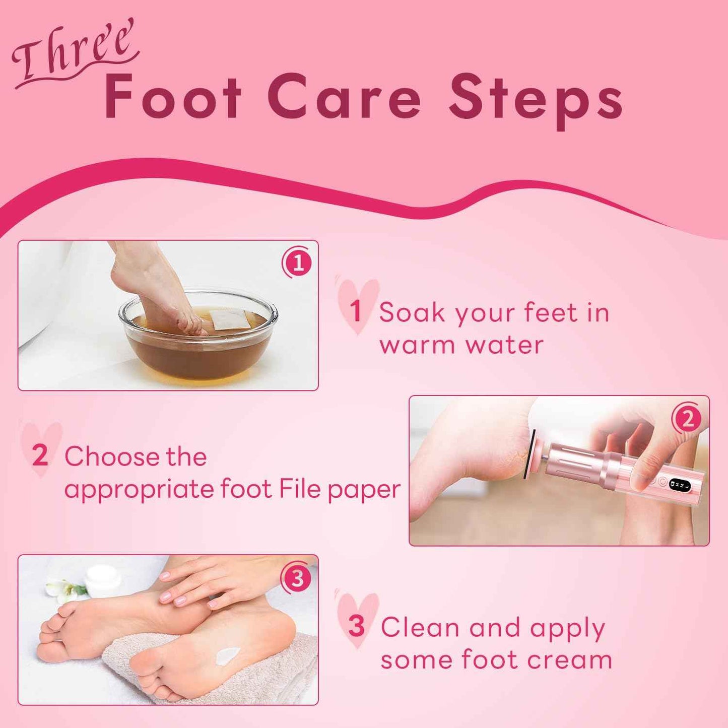 JINYAWA Electric Foot Callus Remover - 2-in-1 Rechargeable Cordless Foot File with LCD Display & 6 Speeds - Professional Foot Sander for Dead Skin, Thick Nails, Heels and Soles (Pink)