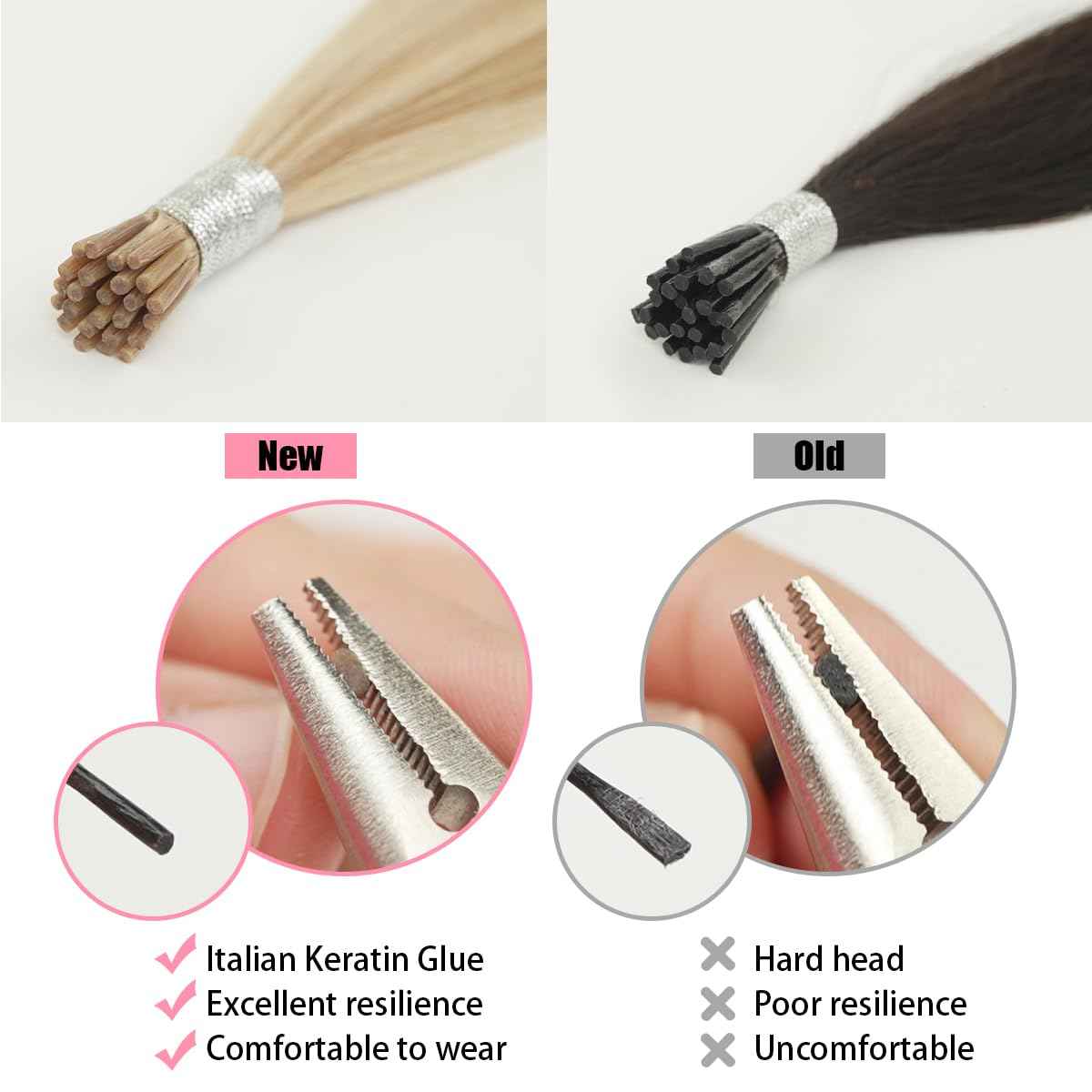 Blonde I Tip Hair Extensions 14inch Camel Brown mix with Blonde I Tip Extensions Human Hair 45g Remy Itip Human Hair Extensions Blond Human Hair Itip Extensions For Girl