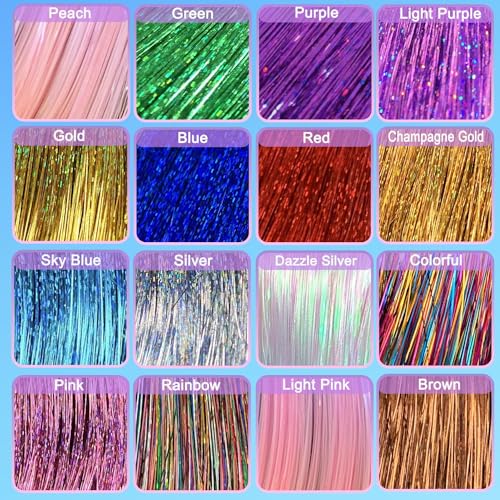 Hair Tinsel Kit 16 Colors 3500 Strands 48 Inch with Tools