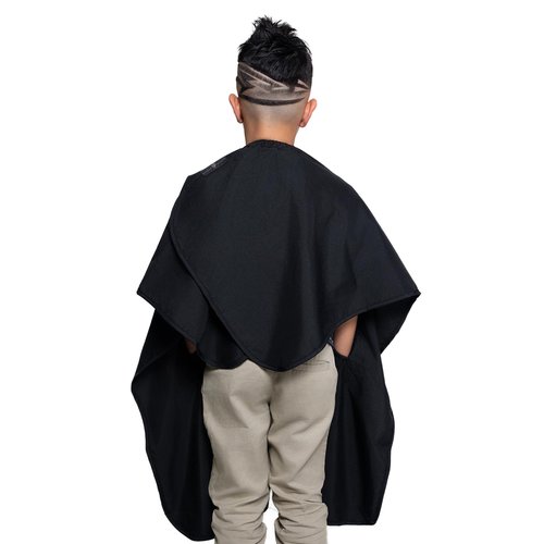 Barber Strong The Junior Hands-Free Barber Cape for Kids, Hair Repelling and Static-Reducing Material, Flexible Elastic Neckband, Water Resistant Fabric, Oversized for Complete Coverage - Black