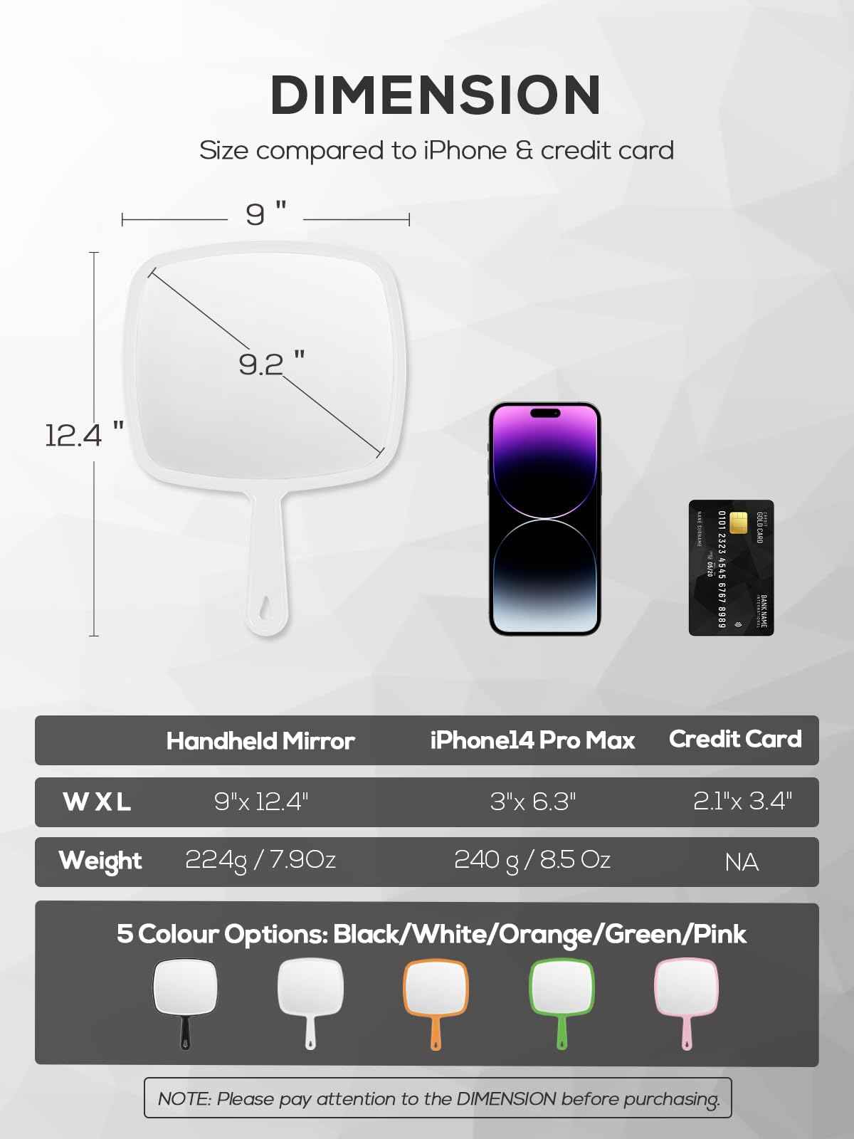 BEFUI Extra Large Handheld Mirror，Hand Salon Mirror with Handle for Barbers, Hairdressing (White，12.4" Lx 9" W)