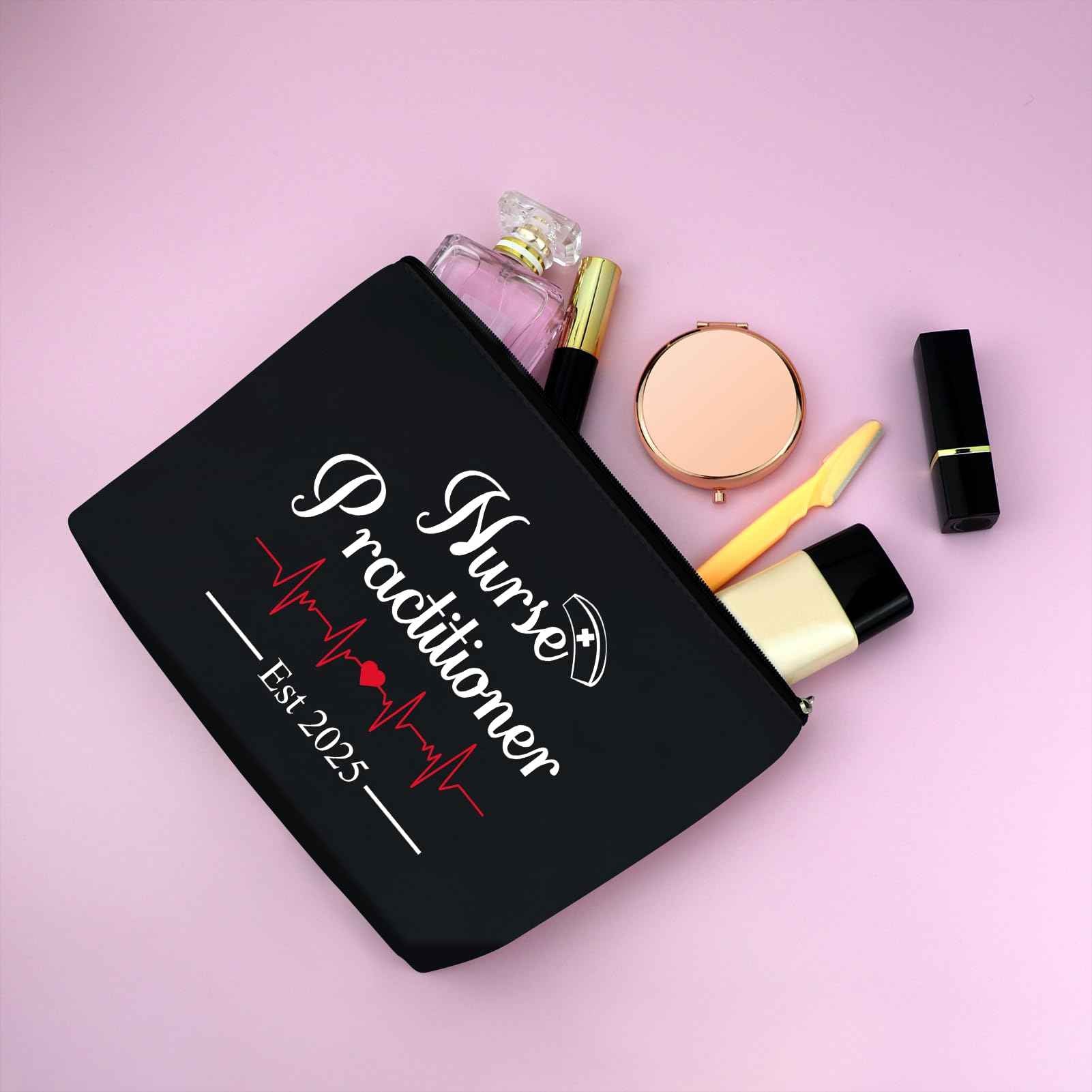 New Nurse Practitioner Gifts Cosmetic Bag New Nurse Graduation Gifts for Nursing Students NP Makeup Bag NP Est 2025 Nurse Gifts Nursing School Graduate Gifts Nursing Student Gifts Travel Pouch（Black）