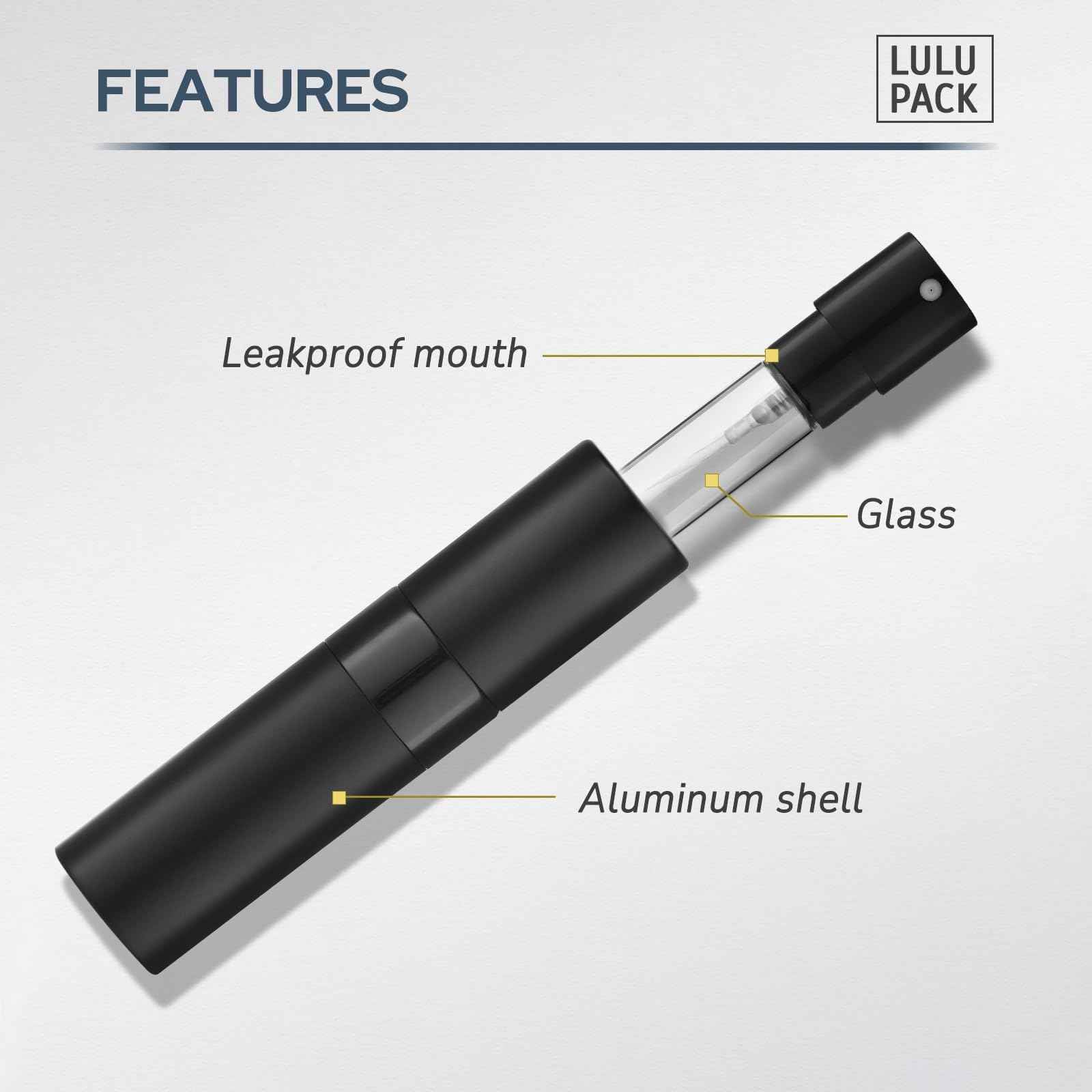 Lulupack Travel Perfume Bottle Refillable - Cologne Spray Atomizer Mini - Small Travel Size Empty Sprayer for Refill Sample Container - Portable Fragrance Decant Dispenser for Women Men 5ml 6PCS Black