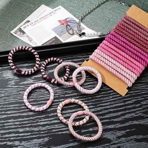 30 Pcs Hair Ties No Damage for Women Girls, High Elastic Braided Hair Ties for Thick Hair, Soft Ponytail Holders, No Crease Hair Bands for Curly Thin Hair Scrunchies (Pink Colors)