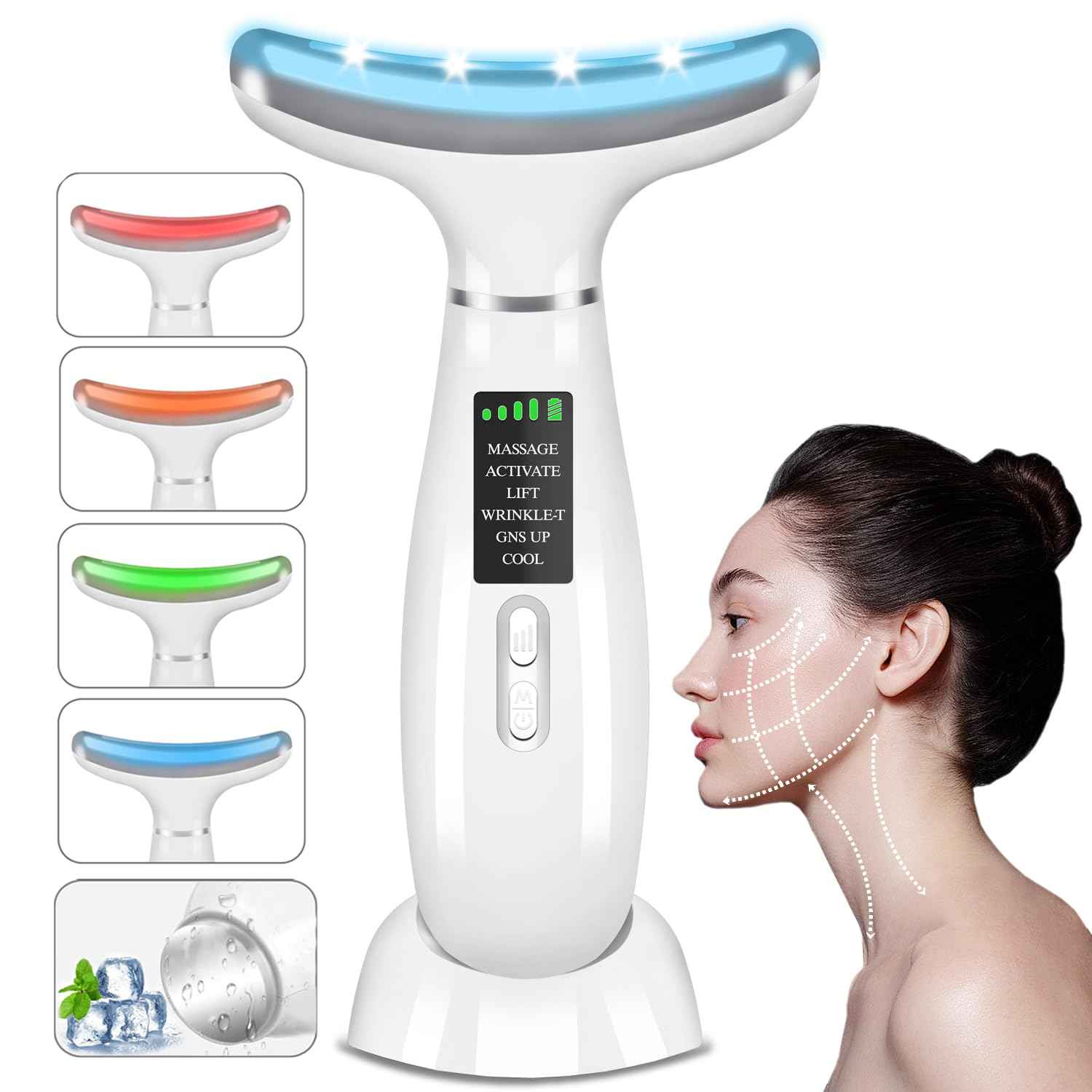 Youngfocus Face-Neck Massager, Vibration, Cooling and Thermal Functions for RedLight Therapy Skin Care, Anti-Aging Facial Massager Wand Improve, Lift, Tightening and Smooth (White)